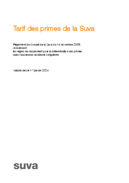 Tarif des primes de la Suva 2024