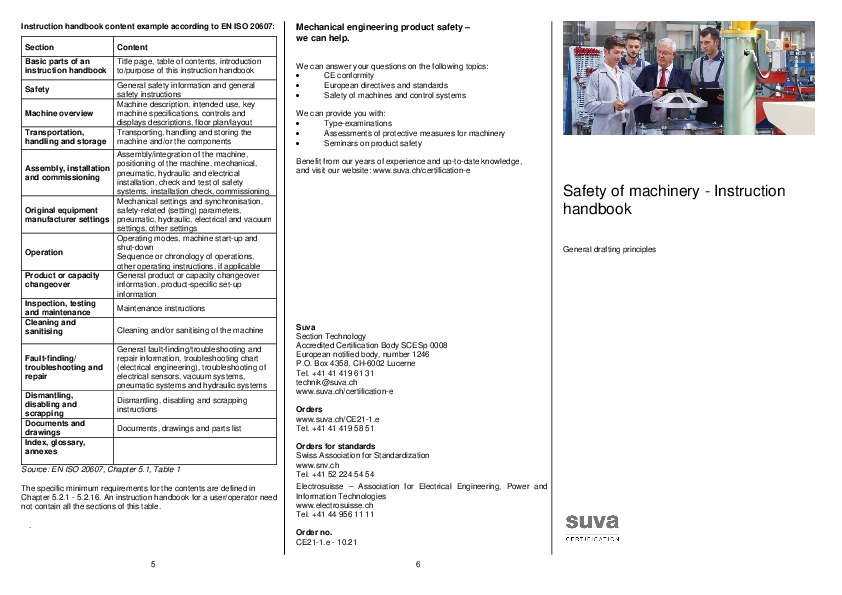 Safety of machinery - Instruction handbook.General drafting principles