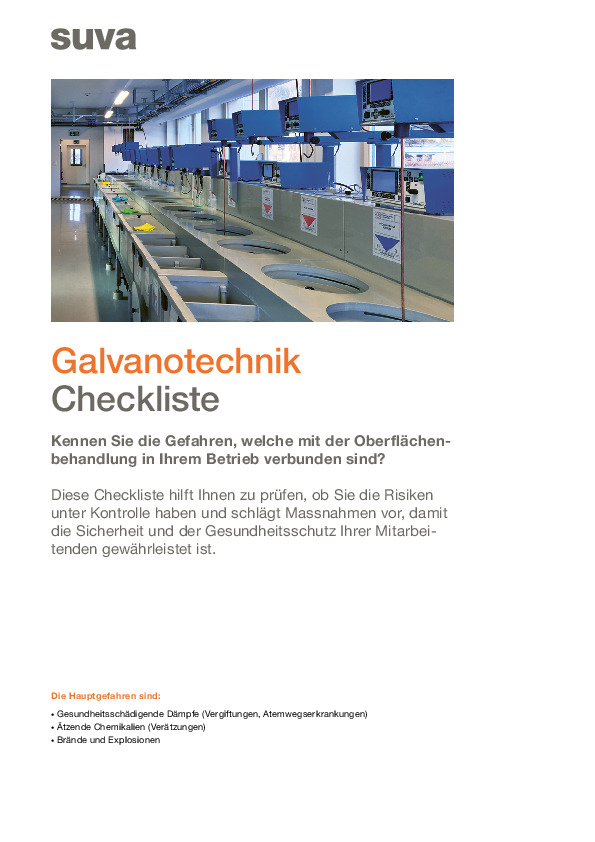 Arbeitsschutz Galvanisierung: Checkliste