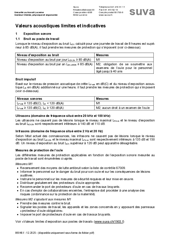 Feuillet d’information Valeurs limites et indicatives pour la protection antibruit