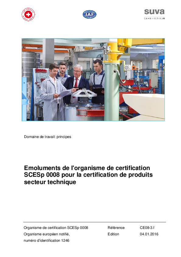 Émoluments certification de produits secteur technique