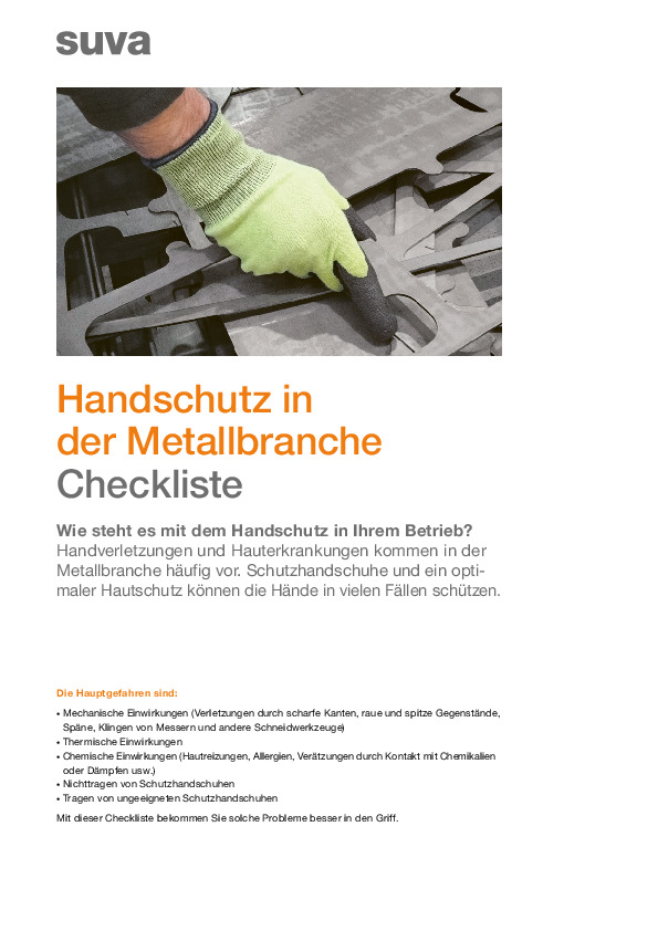 Checkliste: Handschutz im Metallbau / Metallbranche