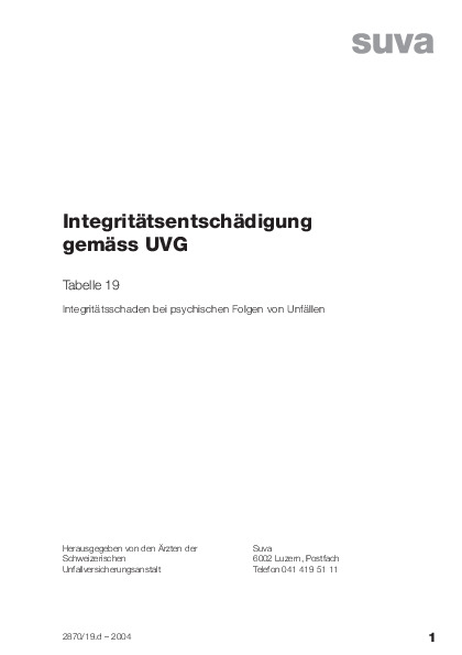Tabelle 19 - Integritätsschaden bei psychischen Folgen von Unfällen
