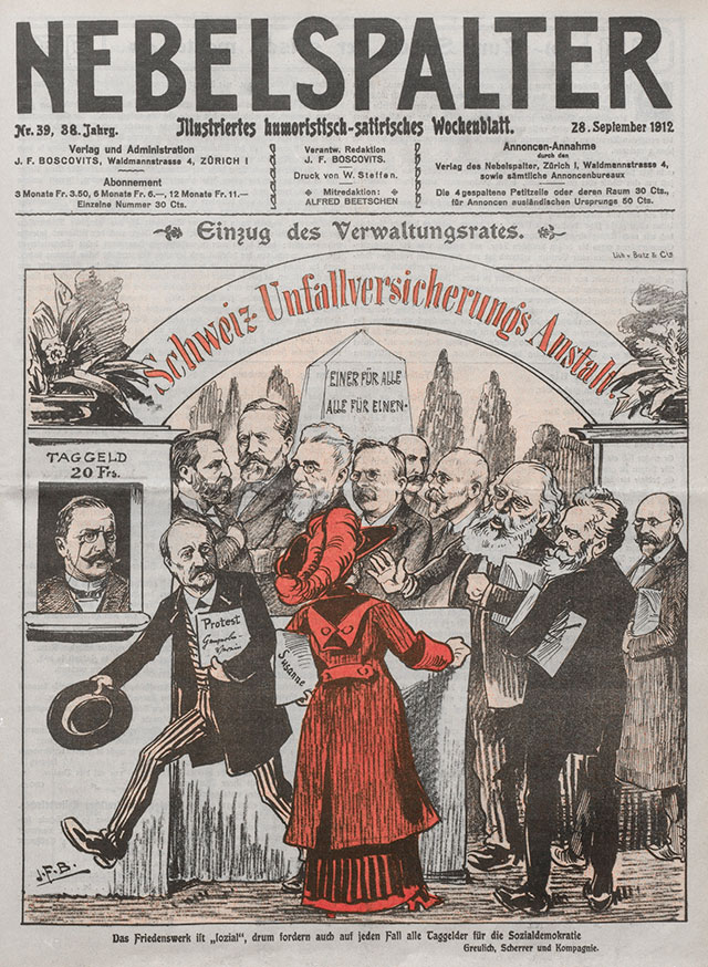 Première page «Nebelspalter» illustrant le premier Conseil d’administration (1912)