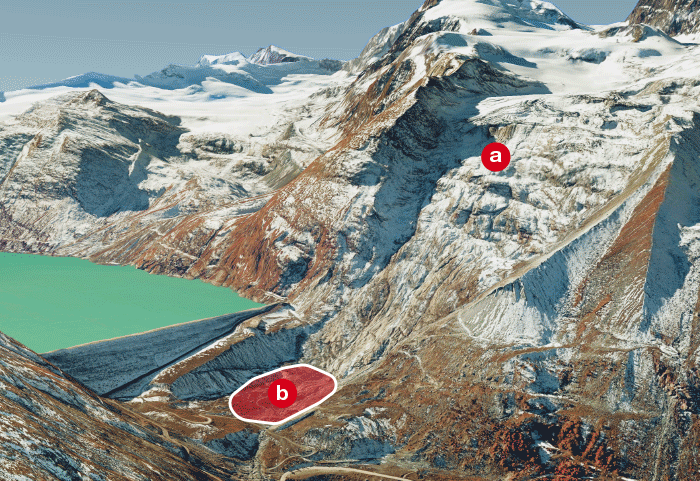 Topographie du glacier de l’Allalin et du chantier de Mattmark