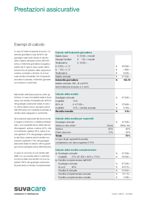 Scheda tematica: Calcolo delle prestazioni in denaro