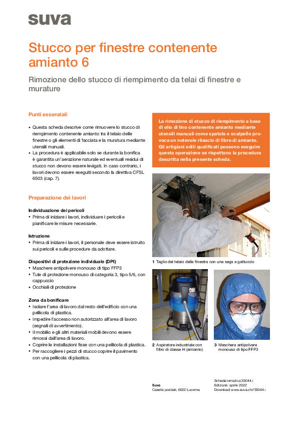 Rimozione sicura di stucco di riempimento con amianto