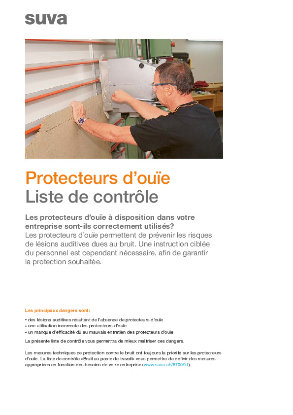 Liste de contrôle Protecteurs d’ouïe: À utiliser efficacement