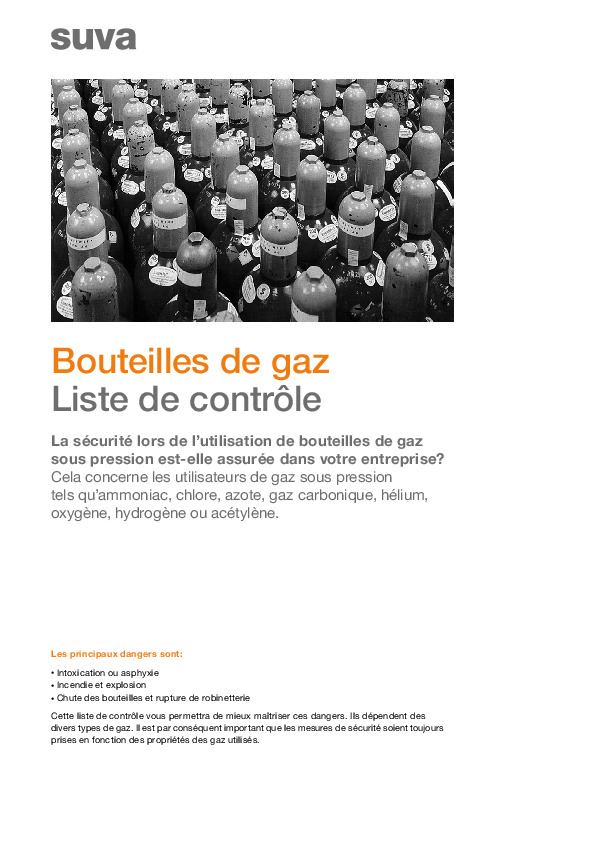 Liste de contrôle: stocker et utiliser les bouteilles de gaz en toute sécurité