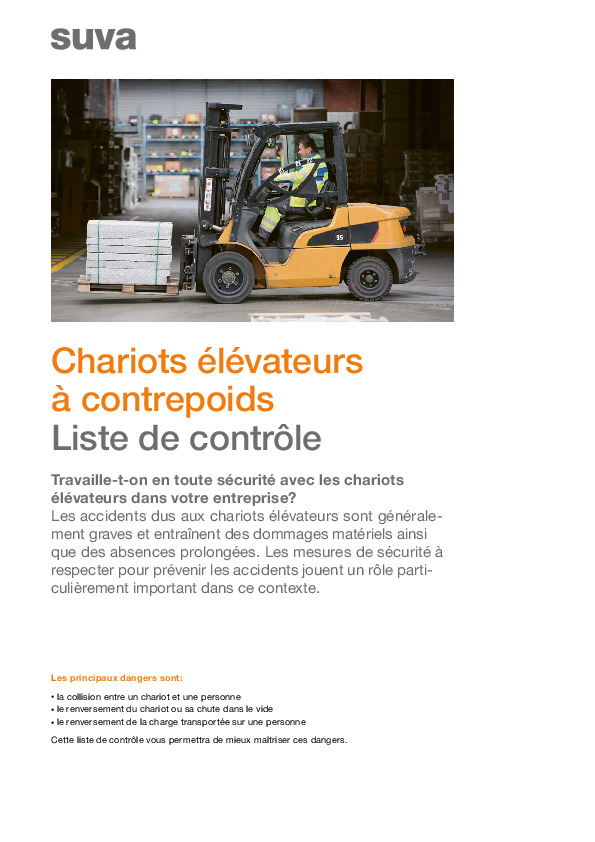 Liste de contrôle: utilisation sûre des chariots élévateurs à contrepoids