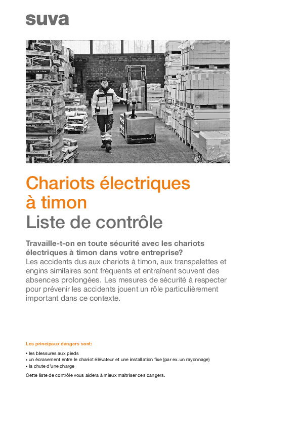 Liste de contrôle: travail sûr avec des chariots électriques à timon