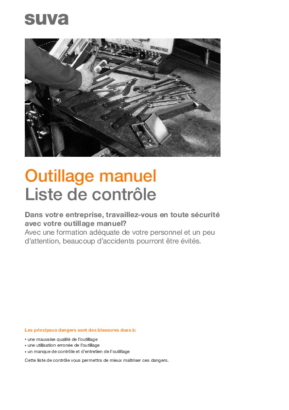Liste de contrôle: Utilisation et entretien des outils à main
