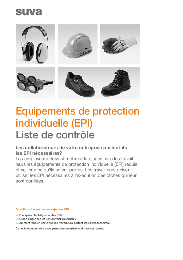 Liste de contrôle - Equipements de protection individuelle (EPI)