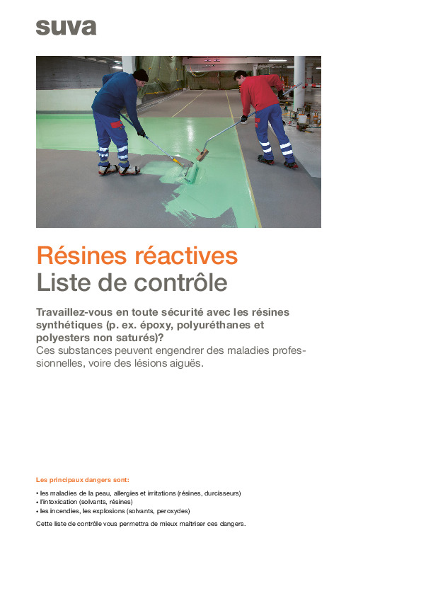 Résines réactives: liste de contrôle