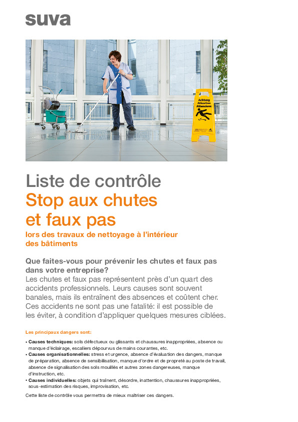 Liste de contrôle: Chutes et faux pas lors du nettoyage de bâtiments
