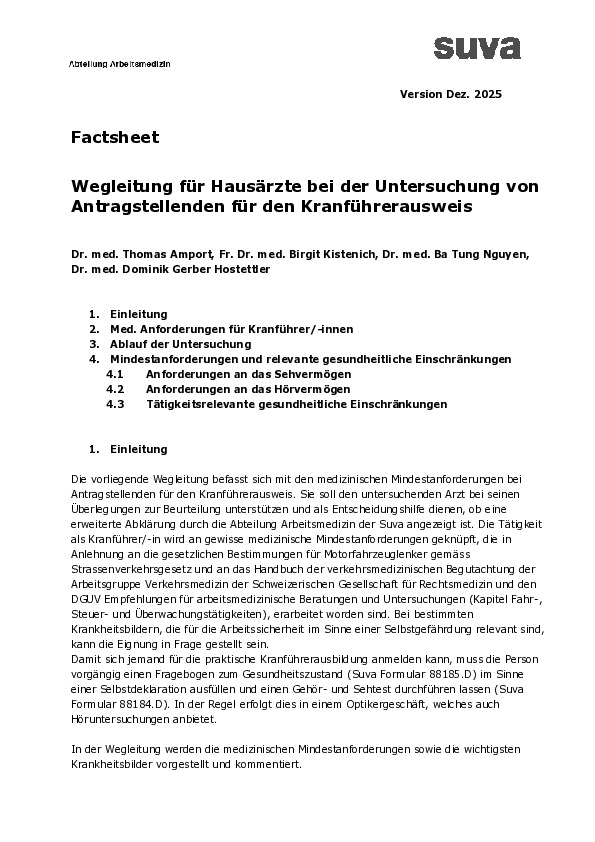 Antrag Kranführerausweis: Wegleitung Ärztinnen Ärzte