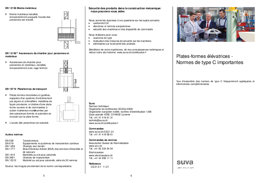 Aperçu: normes de type C des plateformes élévatrices