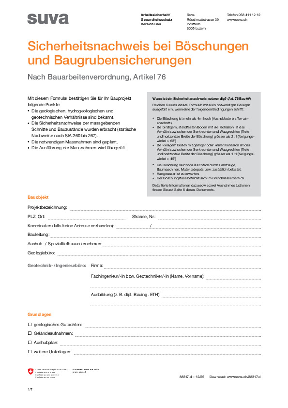 Formular: Nachweis Standfestigkeit Baugrund