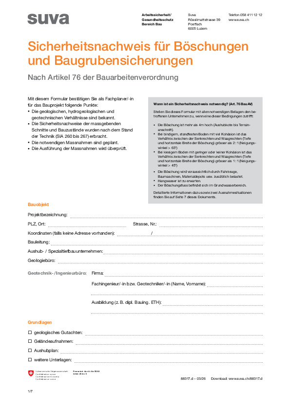 Sicherheitsnachweis: Böschungen, Baugrubensicherungen