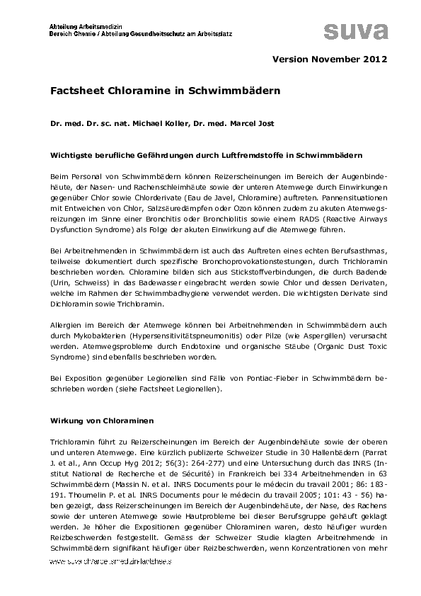 Chlor: Gesundheit der Mitarbeiter im Schwimmbad
