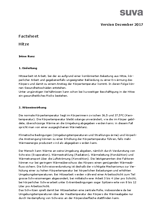 Arbeiten bei Hitze — Erkrankungen und ihre Verhütung