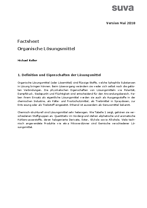 Organische Lösungsmittel am Arbeitsplatz