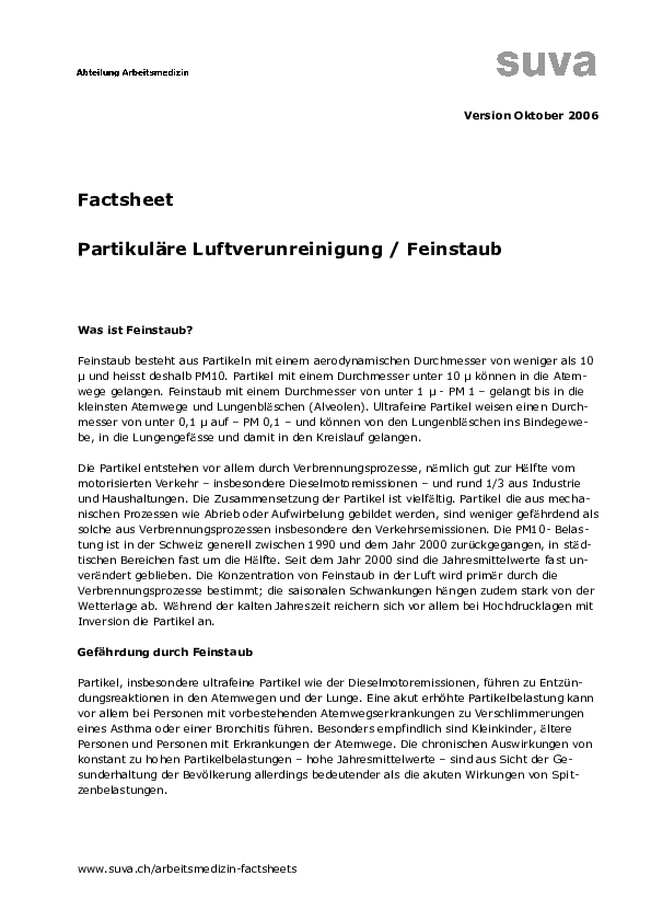Fiche thématique poussières fines: dangers et valeurs limites