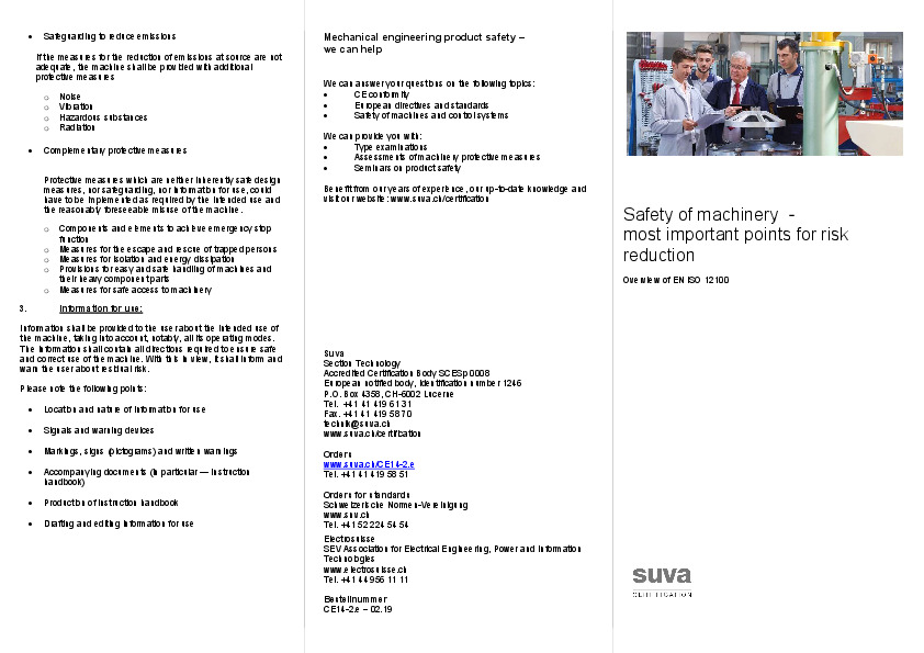 Safety of machinery - most important points for risk reduction. Overview of EN ISO 12100