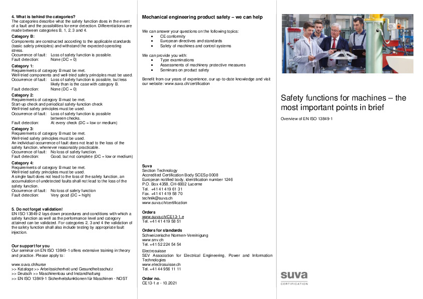 Safety functions for machines - the most important points in brief