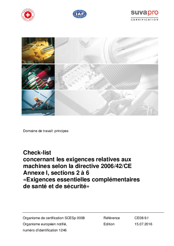 Directive Machines 2006/42/CE: annexe I, chap. 2-6