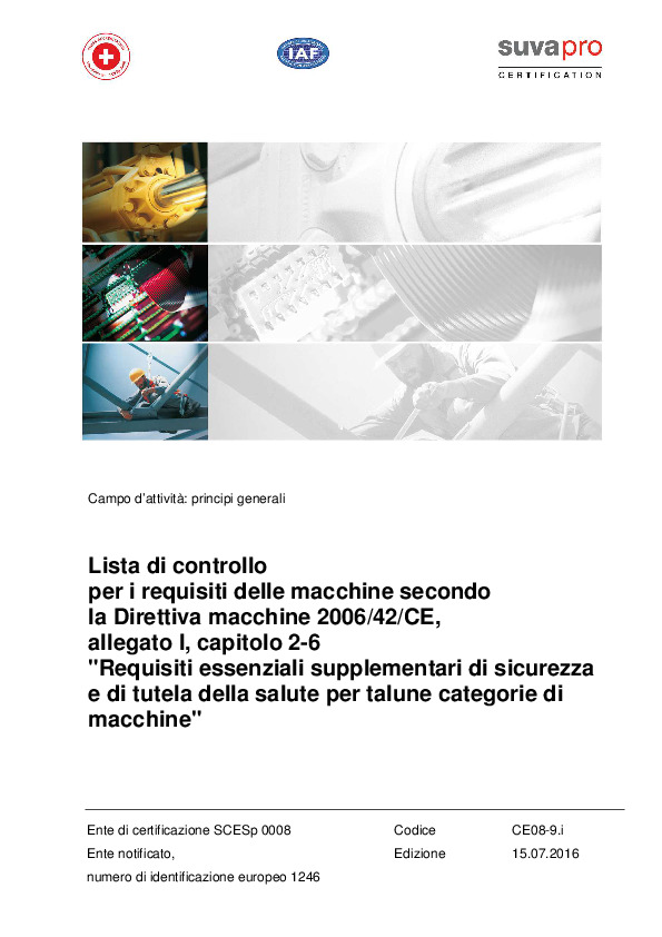Direttiva macchine 2006/42/CE: allegato I, cap. 2-6