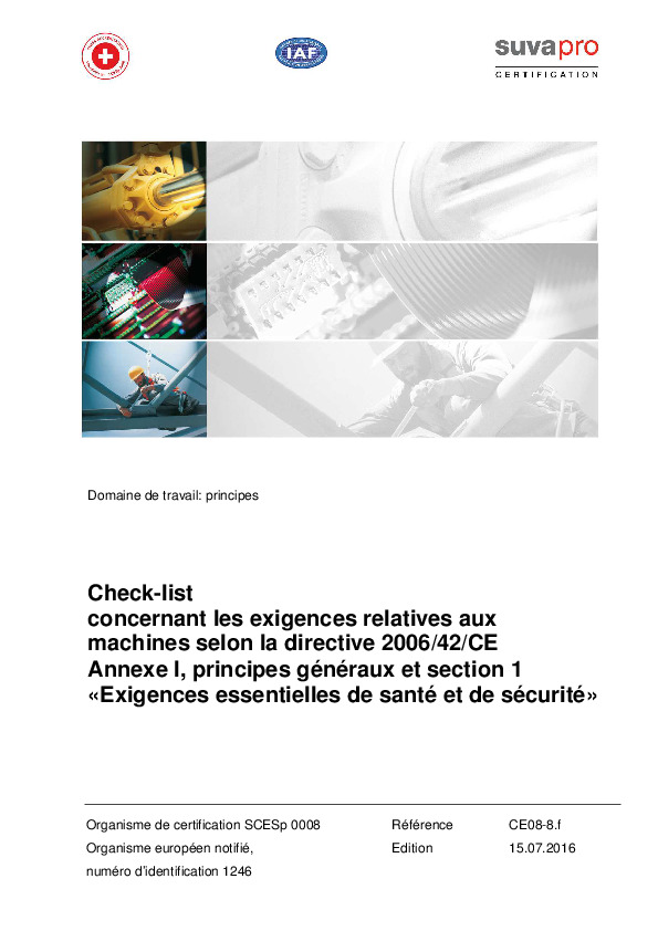 Directive Machines 2006/42/CE: annexe I, chap. 1