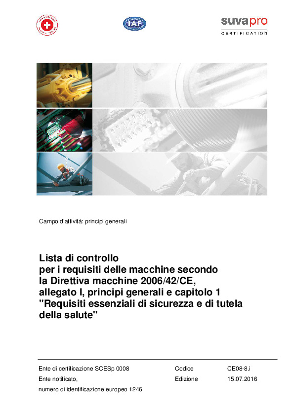 Direttiva macchine 2006/42/CE: allegato I, cap. 1