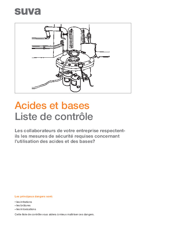 Liste de contrôle Acides et bases: éviter les dangers