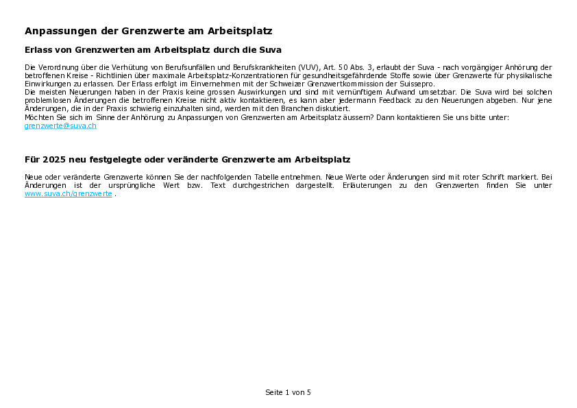 Anpassungen der Grenzwerte am Arbeitsplatz 2026