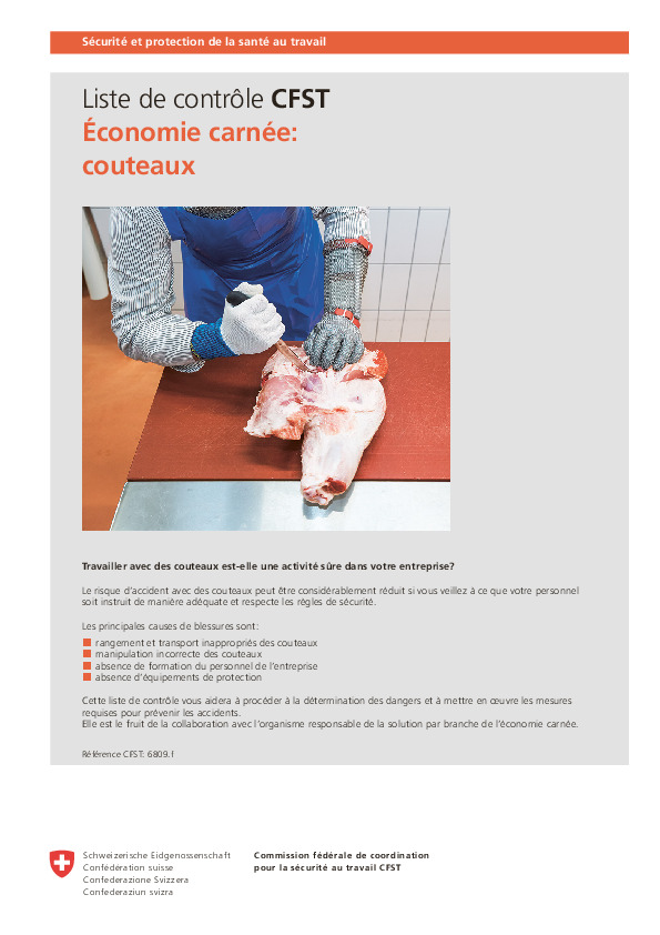 Liste de contrôle CFST – «Économie carnée: couteaux»