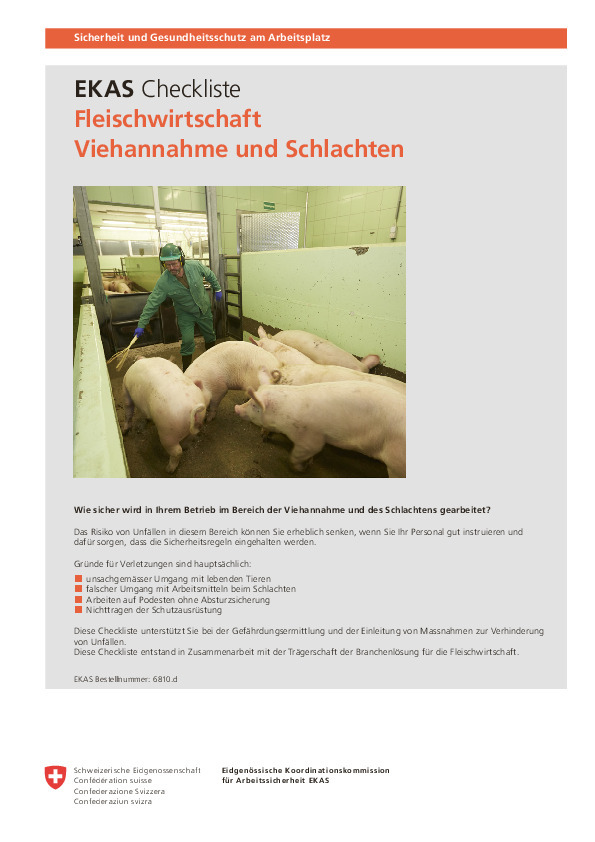 EKAS-Checkliste Fleischwirtschaft: Viehannahme