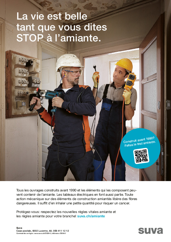 Affiche: Dites stop en cas de soupçon d’amiante