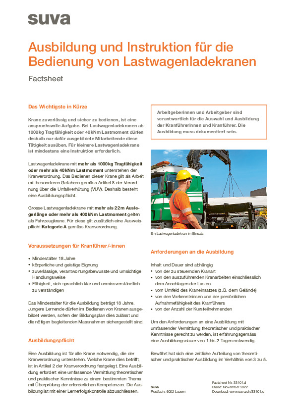 Lastwagenladekrane: Ausbildungspflicht, Instruktion