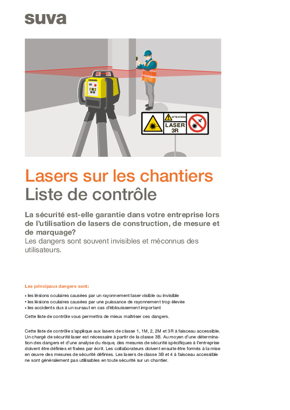 Liste de contrôle «Lasers sur les chantiers»