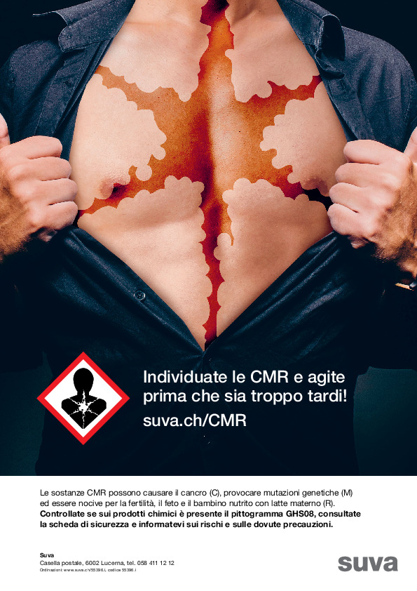 Manifestino: «Individuate le CMR e agite» (soggetto uomo)