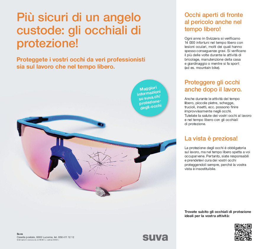 Indossare gli occhiali di protezione ed evitare lesioni