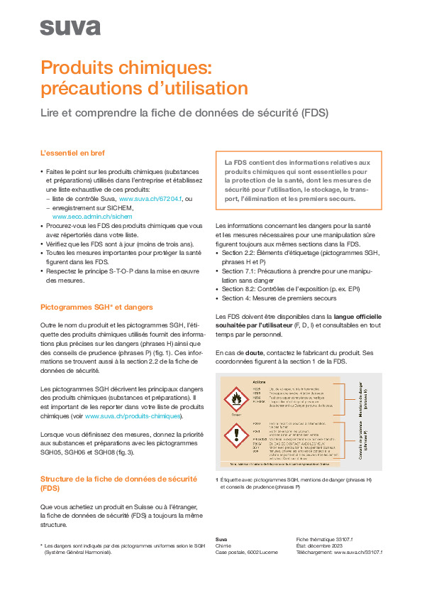 Utilisation de produits chimiques. Comprendre une fiche de données de sécurité