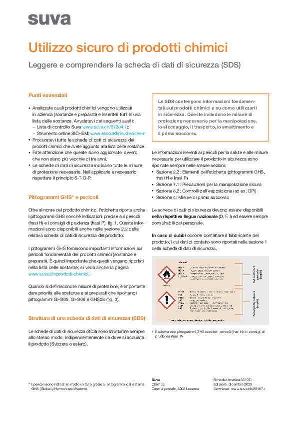 Utilizzo di prodotti chimici. Capire la scheda di dati di sicurezza