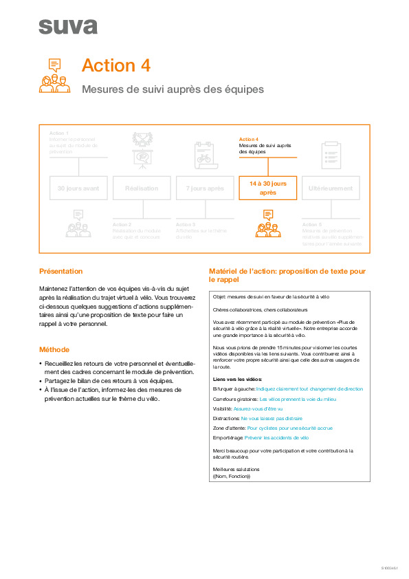 Mesures de suivi auprès des équipes
