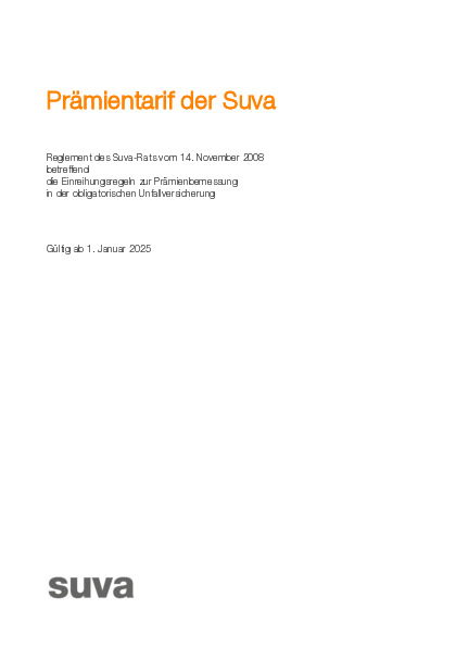 Prämientarif der Suva 2025