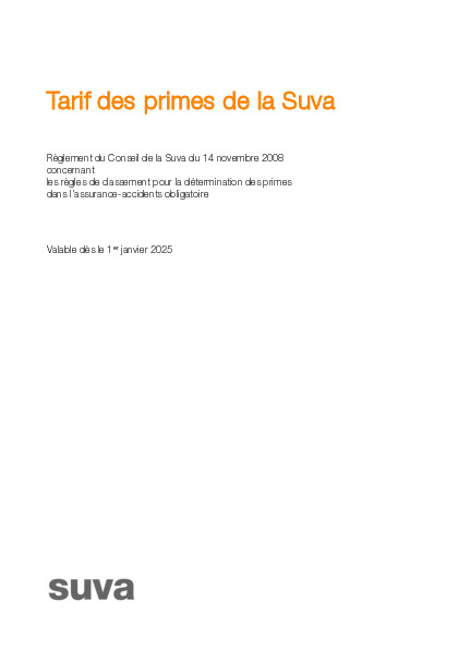 Tarif des primes de la Suva 2025