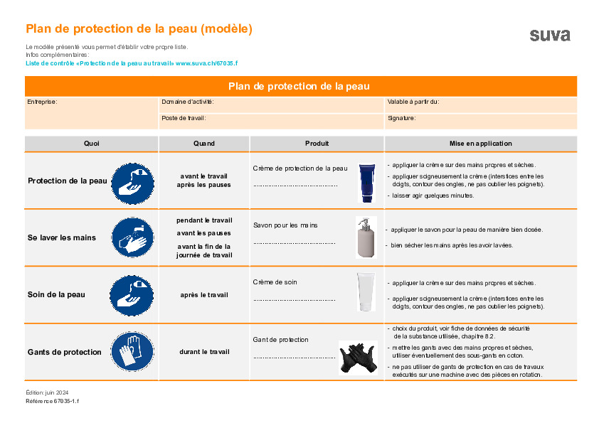 Plan de protection de la peau – Modèle pour établir son document d’aide