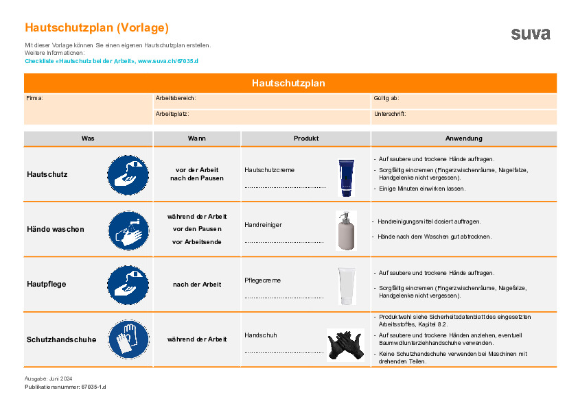 Hautschutzplan – Vorlage für eigene Hilfsunterlage