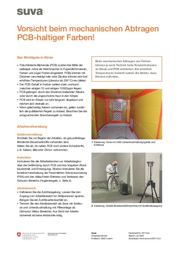 Vorsicht beim mechanischen Abtragen PCB-haltiger Farben